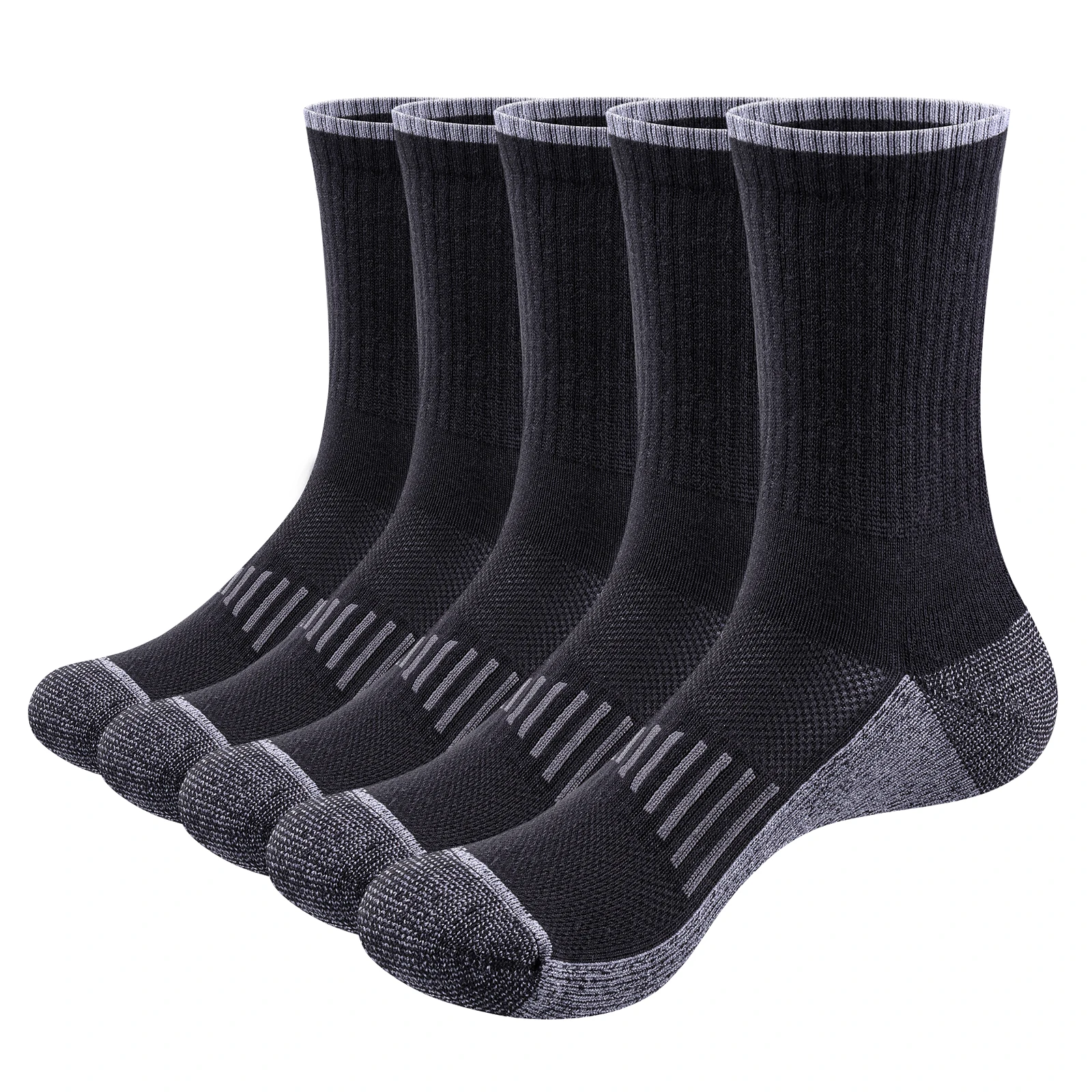 Men's Sports Hiking Socks Cotton Cushioned Mid-Tube Work Boot Socks - 5 Pack